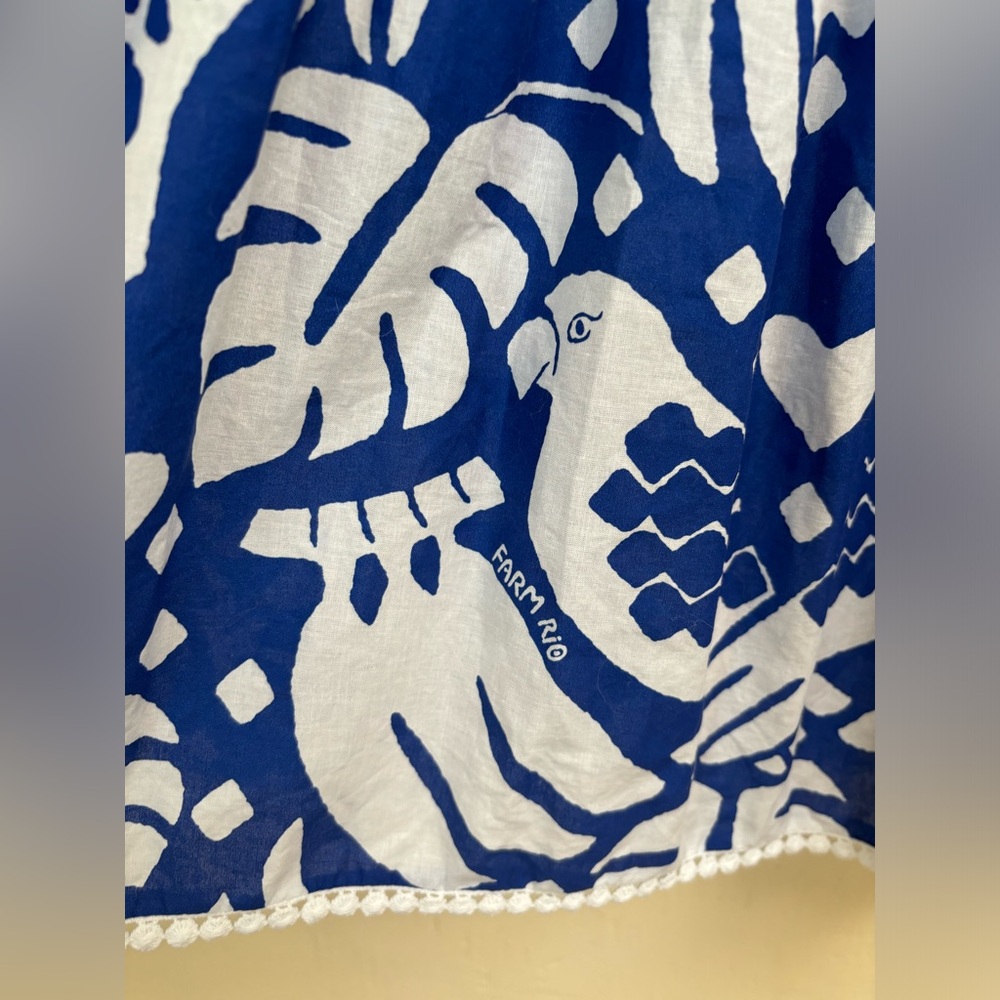 FARM RIO Navy Blue Jungle Scarf Lace Ruffle Sleeve Blouse - Picture 13 of 16